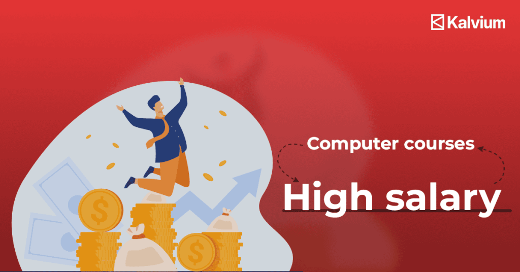 A student jumping out in excitement after discovering the best computer course after 12th for high salary