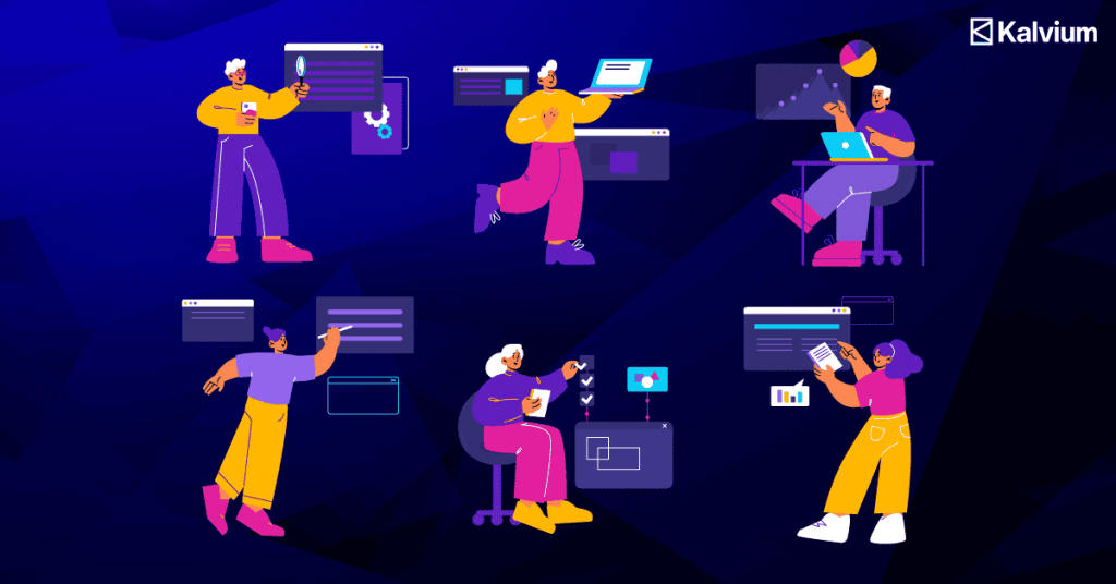 Innovative team of diverse developers collaborating virtually on coding, project management, and data analysis to enhance educational technology and online learning platforms.